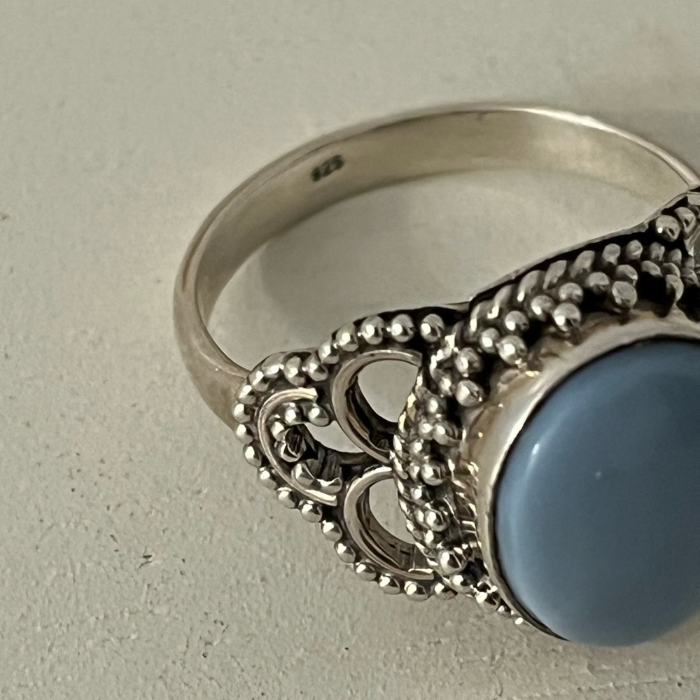 New 925 Solid Sterling Silver Blue Owyhee Opal Gemstone Ring Size 8.5 - Picture 6 of 9
